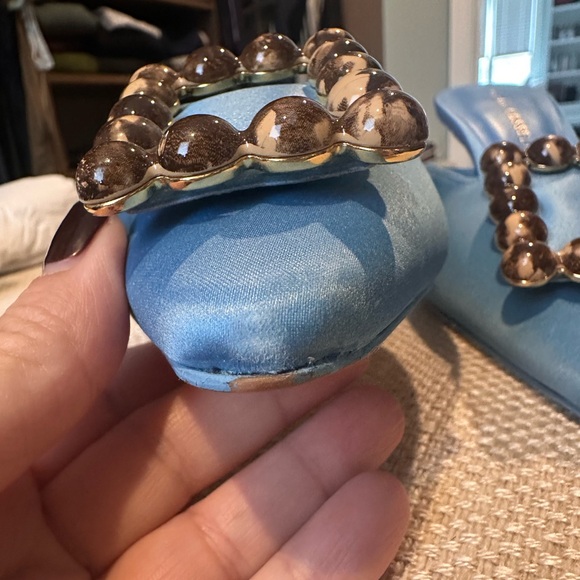 Chloe Gosselin by Larroude Ava Blue Satin Mules Size 8.5 - Picture 8 of 11